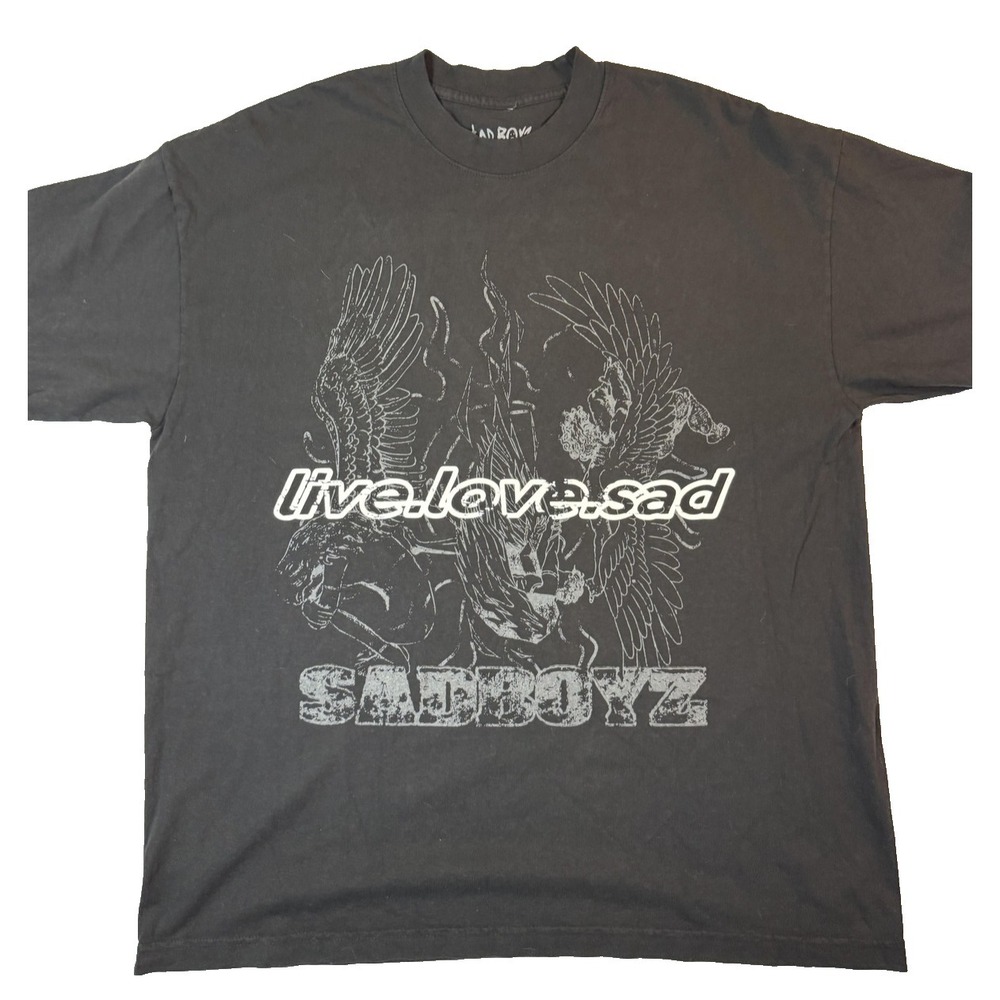 Sad Boyz Shirt Mens XL Black Live Love Sad Angel Graphic Streetwear Tee Gothic